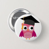 卒業キャップボタン付きピンクフクロウ 缶バッジ (正面&裏面)