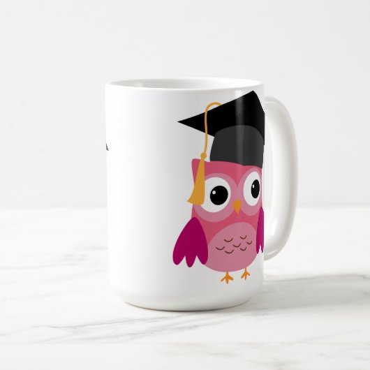 卒業キャップマグカップ付きピンクフクロウ コーヒーマグカップ (正面右)