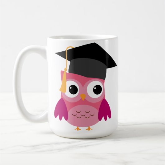 卒業キャップマグカップ付きピンクフクロウ コーヒーマグカップ (左)