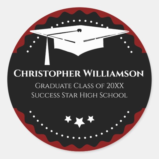 卒業キャップモダンスクールレッドブラック ラウンドシール (正面)