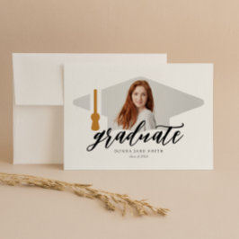 卒業キャップモダンミニマリスト4枚/縦 招待状
