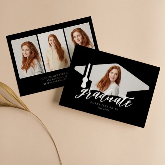 卒業キャップモダンミニマリスト4枚/縦 招待状