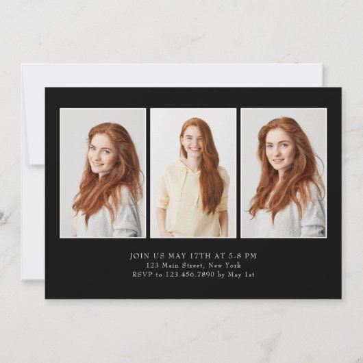 卒業キャップモダンミニマリスト4枚/縦 招待状 (裏面)