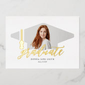 卒業キャップモダンミニマリスト4枚/縦 箔招待状 (正面)