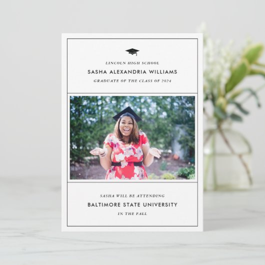 卒業キャップモダン写真の卒業発表 案内状 (スタンド正面)