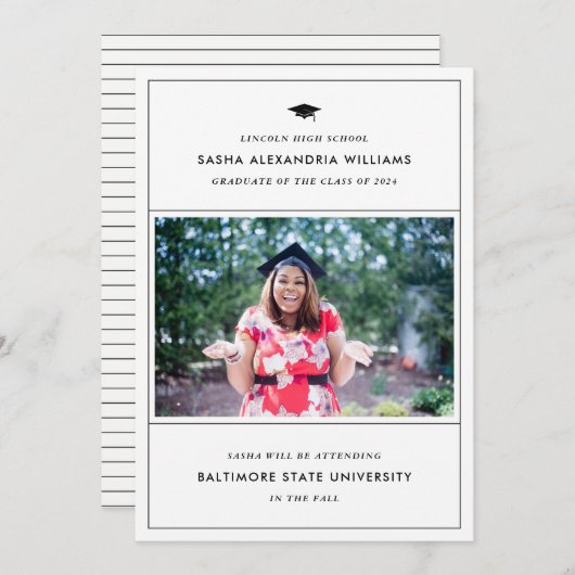卒業キャップモダン写真の卒業発表 案内状 (正面/裏面)