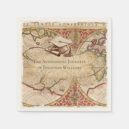 卒業キャップヴィンテージワールドマップモノグラム名 スタンダードカクテルナプキン (正面)