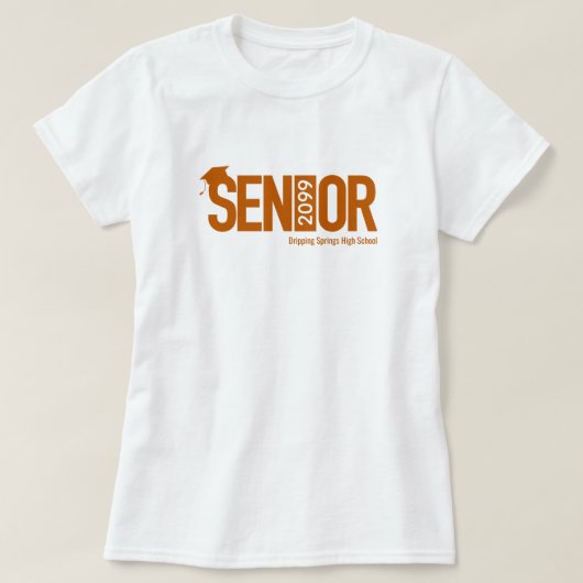 卒業キャップ付き焦げオレンジSENIOR Tシャツ (デザイン正面)