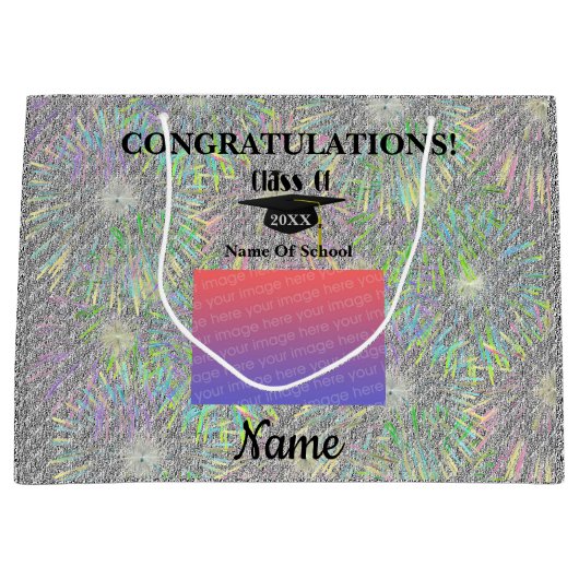 卒業キャップ及びタッセルパーソナライズされた写真 ラージペーパーバッグ (正面)