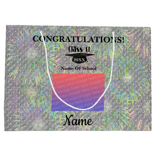 卒業キャップ及びタッセルパーソナライズされた写真 ラージペーパーバッグ (裏面)