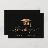 卒業キャップ及びタッセル金ゴールドブラック サンキューカード (正面/裏面)