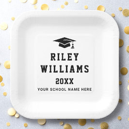 卒業キャップ名年大学スポーツフォントホワイト ペーパープレート