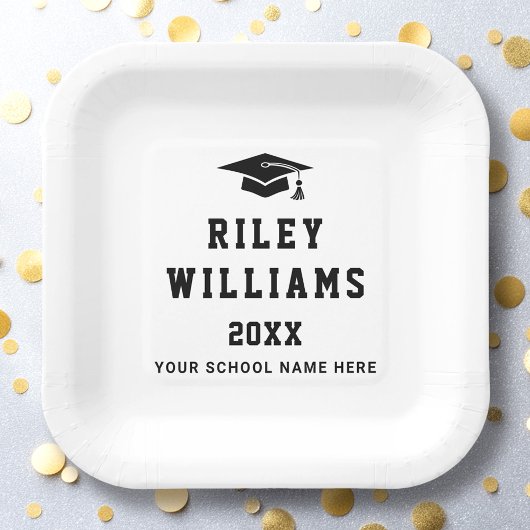 卒業キャップ名年大学スポーツフォントホワイト ペーパープレート