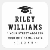 卒業キャップ大学スポーツフォント差出人住所 スクエアシール (正面)