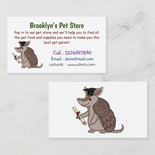 卒業キャップ漫画と可愛いアルマジロ 名刺 (正面/裏面)