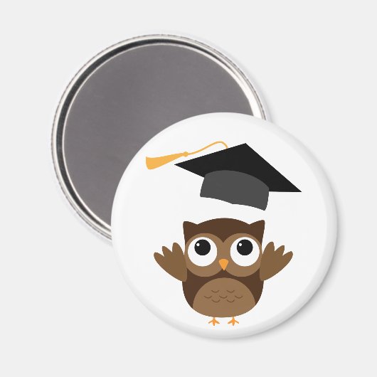 卒業キャップ磁石を投げる黄褐色フクロウ マグネット (正面/裏面)