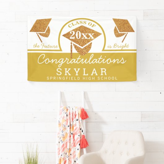 卒業キャップ金ゴールドおもしろいおめでとうパーティー 横断幕 (インサイチュ)