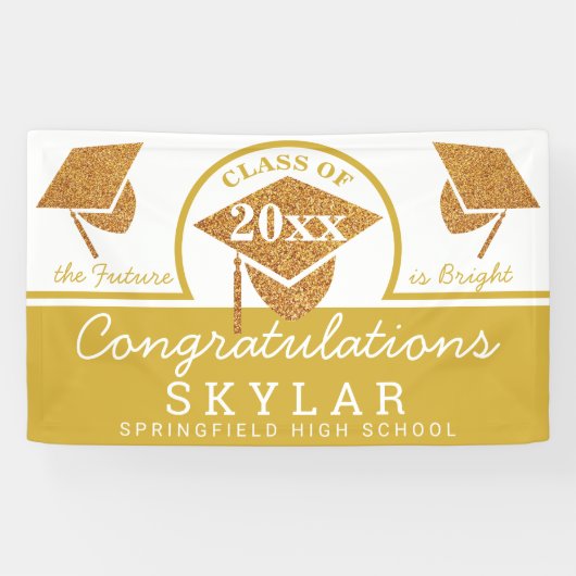 卒業キャップ金ゴールドおもしろいおめでとうパーティー 横断幕 (横)