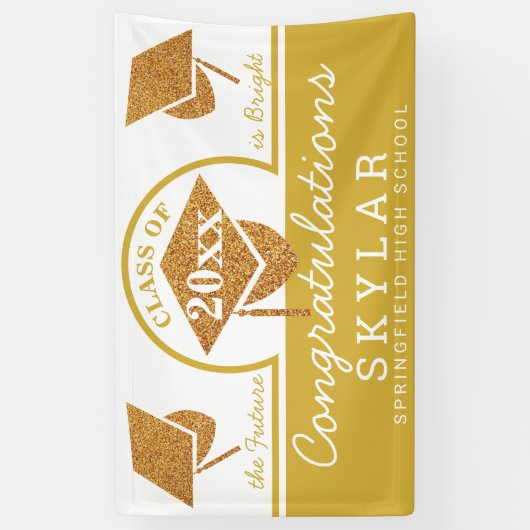 卒業キャップ金ゴールドおもしろいおめでとうパーティー 横断幕 (縦)