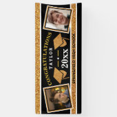 卒業キャップ金ゴールドとブラックおめでとう 横断幕 (縦)