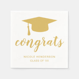卒業キャップ金ゴールドと白おめでとう スタンダードカクテルナプキン
