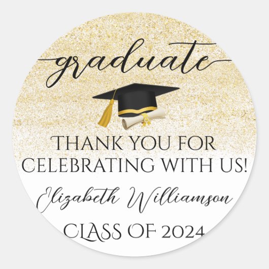 卒業キャップ金ゴールドグリッター院選奨励賞 ラウンドシール (正面)