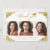 卒業キャップ金箔オンホワイトありがとう 招待状 (正面)