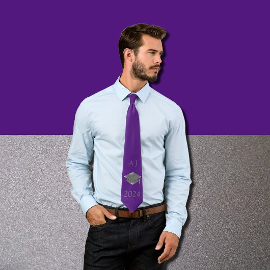 卒業キャップ2024 -モノグラムの – 紫王室の色 ネクタイ