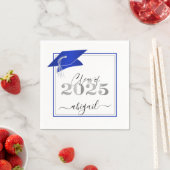 卒業キャップ2025メタリック王室のブルースクリプト スタンダードカクテルナプキン (インサイチュ)