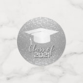 卒業キャップ – クラス20XX – シルバーグリッター コンフェッティ (スモール正面)