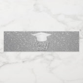 卒業キャップ – クラス20XX – シルバーグリッター ペットボトルラベル (シングルラベル)