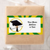 卒業キャップ – スクールカラー金ゴールドと緑 ラベル (インサイチュ)