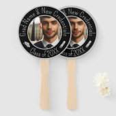 卒業キャップ、タッセル、ディプロマシルバーブラック写真 ハンドファン (正面&裏面)