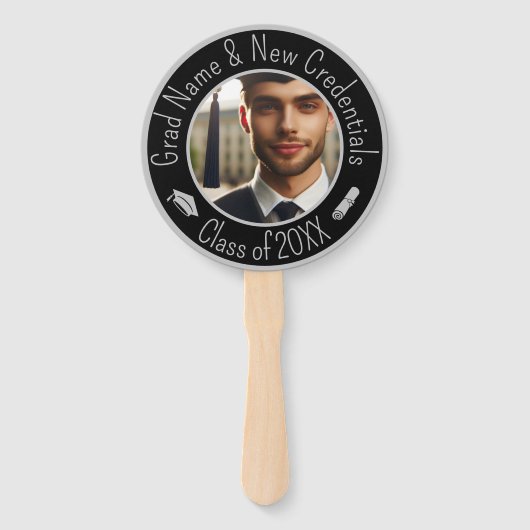 卒業キャップ、タッセル、ディプロマシルバーブラック写真 ハンドファン (正面)