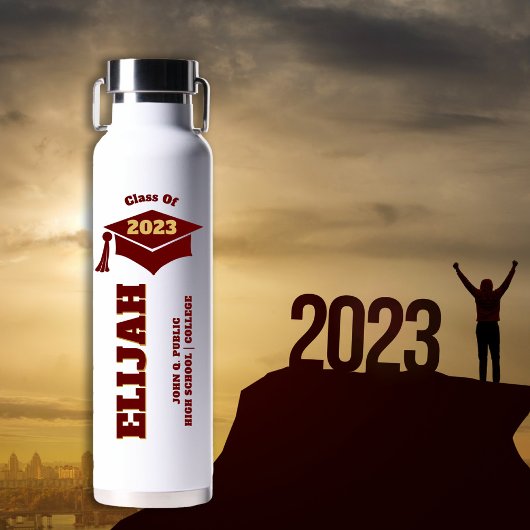 卒業キャップ – タッセルDkレッド金ゴールドクラス2023 ウォーターボトル