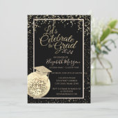 卒業キャップ、ディスコボール紙吹雪卒業 招待状 (スタンド正面)