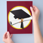 卒業キャップ&ディプロマ – 濃い赤の背景 チラシ (手)