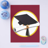 卒業キャップ&ディプロマ – 濃い赤の背景 チラシ (シングル)