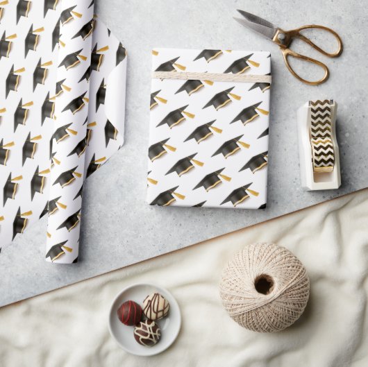 卒業キャップ ラッピングペーパー (クラフト)