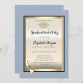 卒業キャップ、ワイングラスほこりっぽいブルー卒業 招待状 (正面/裏面)