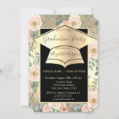 卒業キャップ、花バラ金ゴールド卒業 招待状 (正面)