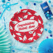 卒業キャッ赤と白プパーソナライズされたパーティー ペーパープレート (パーティー)