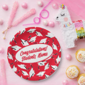 卒業キャッ赤と白プパーソナライズされたパーティー ペーパープレート (パーティー)