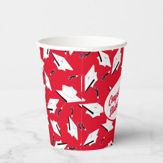 卒業キャッ赤と白プパーソナライズされたパーティー 紙コップ (右)