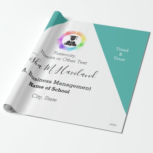 卒業ギフトラップアクアとホワイトHAMbyWG ラッピングペーパー (アンロールド)