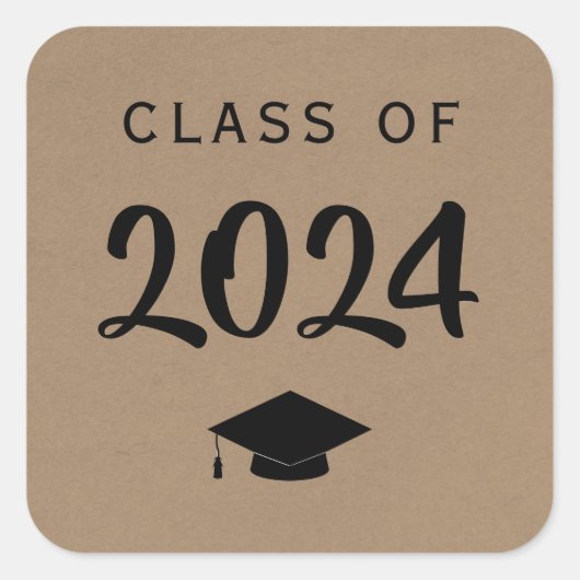 卒業ギフトラベル、クラス2024ステッカー、クラフト スクエアシール (正面)