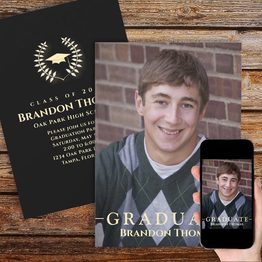 卒業クラシック写真受賞者ローレル金ゴールド 招待状