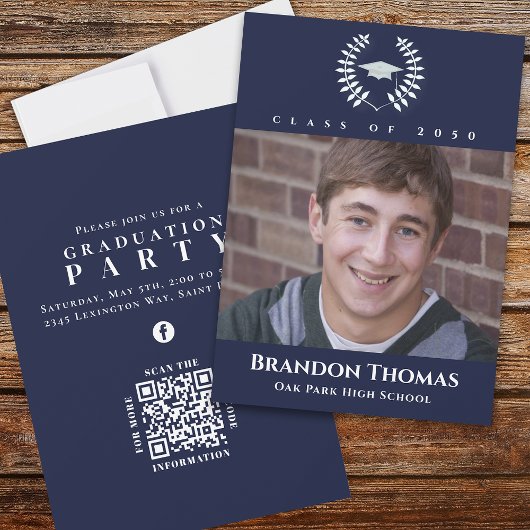 卒業クラシック写真海軍ブルー賞受賞者ローレル 招待状