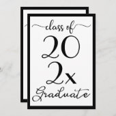 卒業クラスの年内の白黒スクリプト 招待状 (正面/裏面)