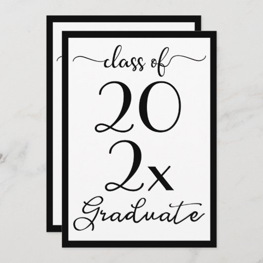 卒業クラスの年内の白黒スクリプト 招待状 (正面/裏面)